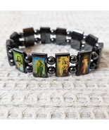 Religious Bracelet Jesus And Saints  Hematite Beads  7 in. to 10 in Expa... - $12.61