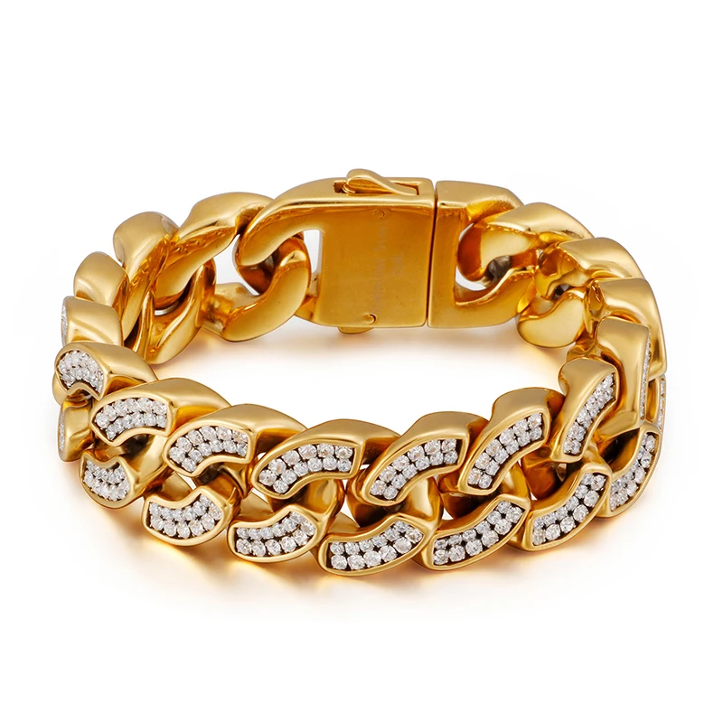 High Quality Men&#39;s Bracelet Jewelry 22cm Stainless Steel Dubai Gold Color Heavy  - $58.26