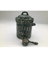 Vintage 3pc Pottery Coffee Canister Jar w/Lid/spoon Signed Hand Thrown - $17.82
