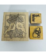 Wood Mounted Rubber Stamps Lot Of 3 Large Foliage &amp; Floral Corner Border... - £4.73 GBP