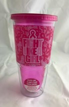 Fight Breast Cancer 16 Oz Double Wall Bpa Free Plastic Travel Cup - £9.24 GBP
