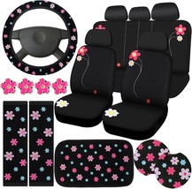 19 Pcs Embroidery Cute Flower Car Accessories Set Include Car Seat Covers, - £54.25 GBP