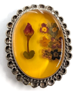 Vintage Mexican Sterling Silver 925 Pendant Brooch Dried Flowers Resin O... - $894.97 MXN