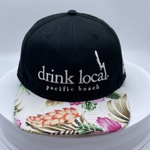 Drink Local Pacific Beach Hat Cap Floral Design Black Adjustable Snapback - $12.86