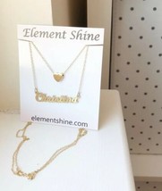 Personalized Gold Sterling Silver Name Plate Heart Layer Necklace -Christina - £59.66 GBP