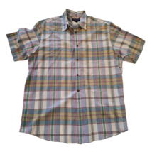 Lands End Men Shirt Button-Down Short Sleeve Plaid Blue Pink Green LG 16... - $15.82