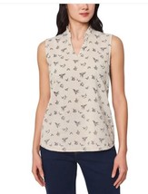 Modern Ambition Womens Top Tan Blouse Floral Sleeveless Crinkle Texture ... - $616.38 MXN