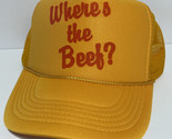 Vintage Where&#39;s The Beef  Hat Wendy&#39;s Trucker Hat Adjustable Gold Fast F... - $17.59