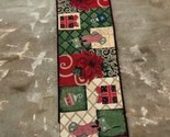 St Nicholas Square Table Runner Christmas Poinsettia  70&quot;x13&quot; Tapestry EUC - $25.73