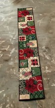 St Nicholas Square Table Runner Christmas Poinsettia  70&quot;x13&quot; Tapestry EUC - £20.23 GBP
