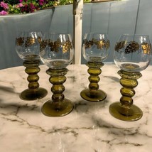 4 Gilded German Roemer Antique 7” Wine Glasses W/ Prunts Olive Green Bub... - $71.47