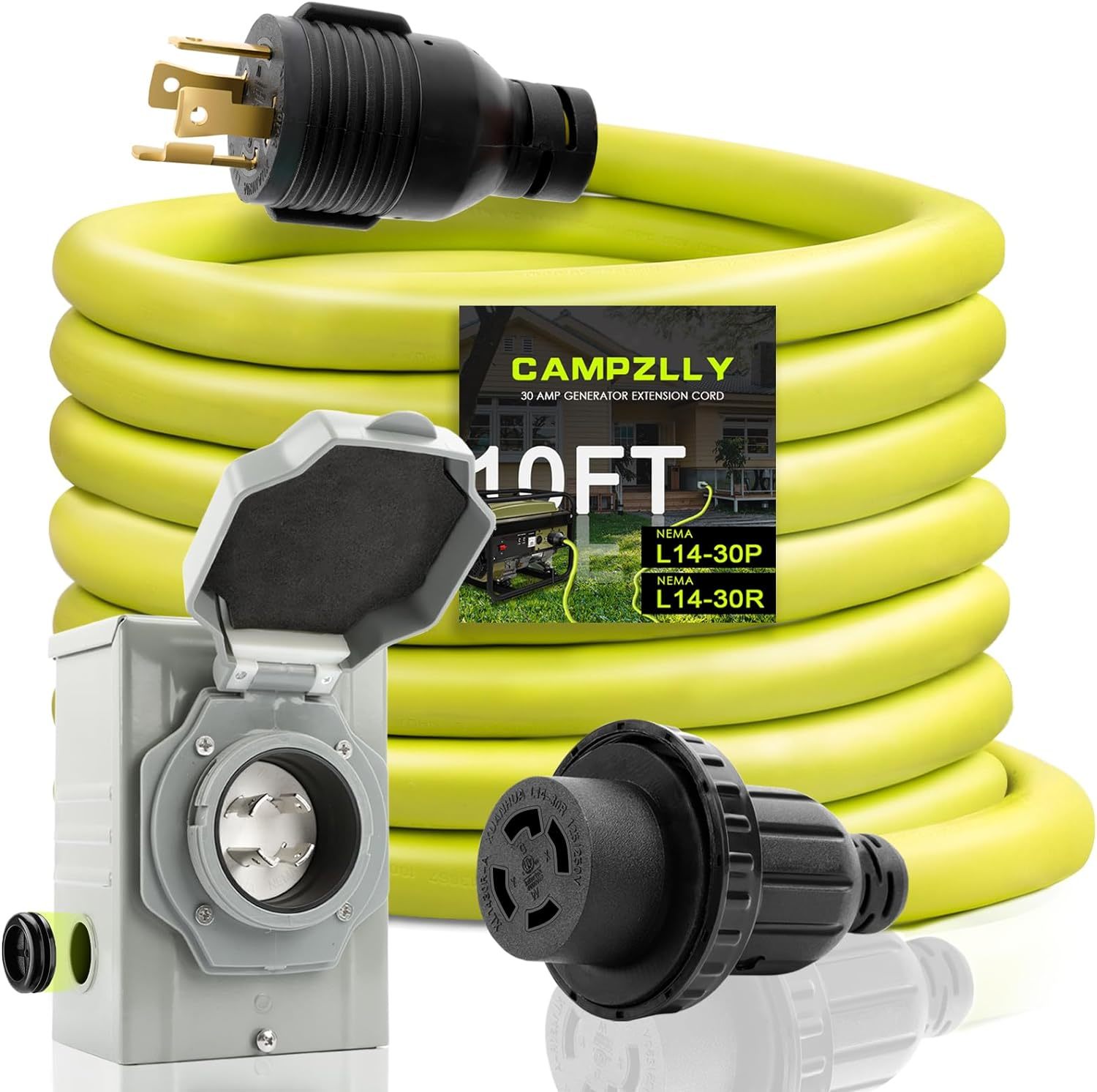 30 Amp Generator Cord 10Ft And Power Inlet Box, Nema L14-30P/L14-30R, Et... - $64.99