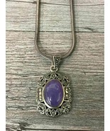Sterling Silver Necklace Marcasite Purple Stone  - $899.48 MXN