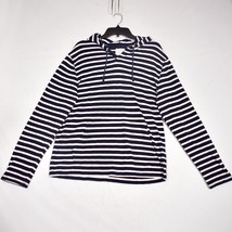 J Crew Navy Blue Stripe Hoodie Size Medium !00 % Cotton - £18.98 GBP