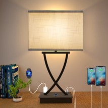 Fully Dimmable Medium Table Lamp For Bedroom With Type C/Usb Charging Port And 1 - £38.36 GBP