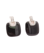 925 Sterling Silver Vintage Earrings Square Cabochon Onyx Beaded CZ  EG1... - €30,42 EUR
