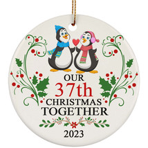 Funny Couple Penguin Ornament Gift 37th Wedding Anniversary 37 Years Christmas - £11.83 GBP