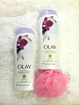 2 OLAY Fresh Outlast Orchid Black Currant B3 Complex Body Wash 23.6oz. FREE POUF - £11.62 GBP