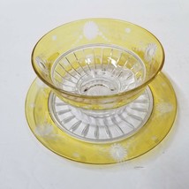 2 Pc Daisy Yellow Clear Glass Bowl and Plate Vintage Footed Dish with Un... - $11.88