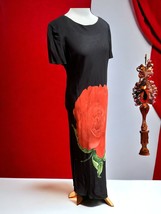 Karin Stevens ladies short sleeve black straight maxi dress rose pattern size 12 - £22.67 GBP
