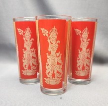 Vintage Culver Siam Thai Goddess Dancer Mid-Century Modern Red Tumblers Set of 3 - £18.99 GBP