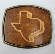 State of Texas Men&#39;s Belt Buckle Leather and Brass Vintage - $32.73