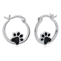 Ear Clip Black Epoxy Love Animal Cat&#39;s Paw Stud Earrings Heart-Shaped Dog Footpr - £7.85 GBP