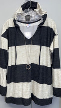 NWT LuLaRoe Large Black &amp; Cream Wide Striped ELIZA Long Sleeved Hoodie - £38.06 GBP
