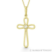 Multi-Loop Modern Christian Cross CZ Crystal 14mmx6mm Pendant in 14k Yellow Gold - £54.65 GBP+