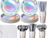 Iridescent Party Supplies Decorations, Holographic Paper Plates and Napk... - $41.63