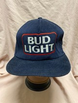 Vintage 80s Bud Light Corduroy Snapback Hat Cap Navy Blue One Size Made in USA - £27.30 GBP