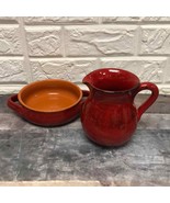 Vtg Red Italian Art Pottery Ceramic 5” Pitcher Jug creamer + dish Made i... - $83.84 CAD