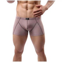 Men&#39;s Mid-Rise Striped Boxers in Light Brown - Cotton-Poly Blend with Ergonomic  - £7.59 GBP