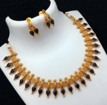 Gold Plated Indian Bollywood Black Choker Necklace Earrings Temple Jewelry Set - £22.88 GBP