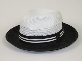 Men's Bruno Capelo Hollywood 2-Tone Straw Style Fedora Hat HW797 White/Black image 5