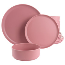 Gibson Home Canyon Crest 12 Piece Round Melamine Dinnerware Set in Pink - £38.58 GBP