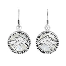 Loyal Spirit Wolf Sterling Silver White Seashell Inlay Dangle Earrings - £18.34 GBP