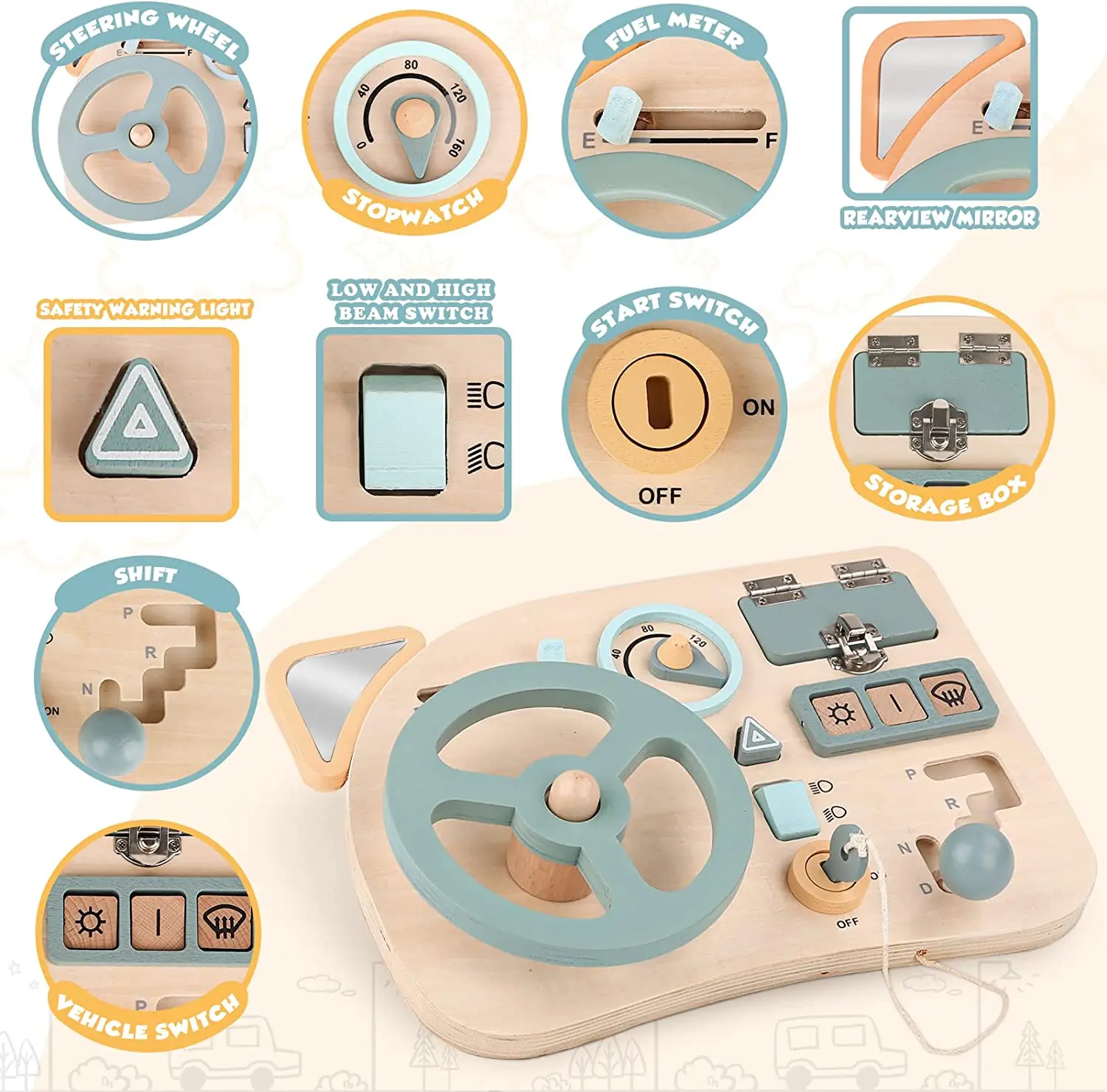 Montessori Toy Steering Wheel Wooden Busy Board Wooden Sensory Toys for Toddlers - £21.13 GBP+