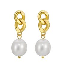 Elegance Defined: 925 Sterling Silver Gold-Plated Natural Freshwater Pearl Stud  - £24.78 GBP