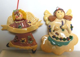 Vintage Set of 2 &quot;Cookie Dough&quot;  Angels 3.5&quot;  Banner and Candle - $14.85