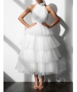 Women&#39;s Sheer Bridal Midi Dress/Birthday dress/Tulle Backless Tiered Max... - $238.08