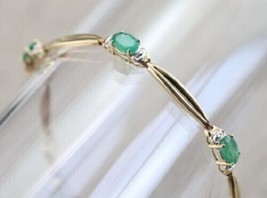 14k Yellow Gold Over 4.40CtOval Simulated Green Emerald Tennis Bracelet Birthday - £151.39 GBP