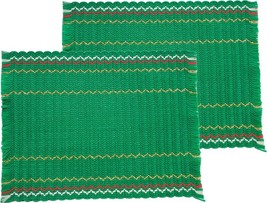 Set Of 2 Same Woven Fabric Placemats 13&quot; X 18&quot;, Multicolor Zigzags On Green - £9.51 GBP
