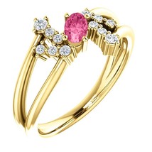 Authenticity Guarantee 
14k Yellow Gold Pink Tourmaline and Diamond Bypass Ring - £924.11 GBP