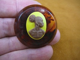 (CA10-67) RARE African American LADY brown + yellow CAMEO bakelite Pin Pendant - $43.00