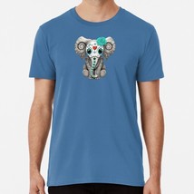 Teal Blue Day Of Dead Sugar Skull Baby Elephant S to 5XL Made in USA T-Shirt - £17.60 GBP