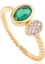Genuine Emerald and Pave Diamond Ring for Her in 18k Yellow Gold - £454.69 GBP