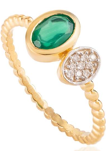 Genuine Emerald and Pave Diamond Ring for Her in 18k Yellow Gold - £443.78 GBP