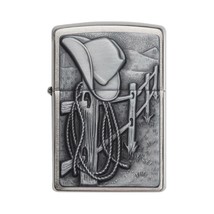 Zippo Windproof Lighter Resting Cowboy Brushed Chrome - £52.73 GBP