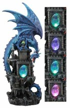 Ebros 20&quot;H Blue Waterfall Spyro Dragon On Castle Statue LED Night Light Figurine - £62.92 GBP